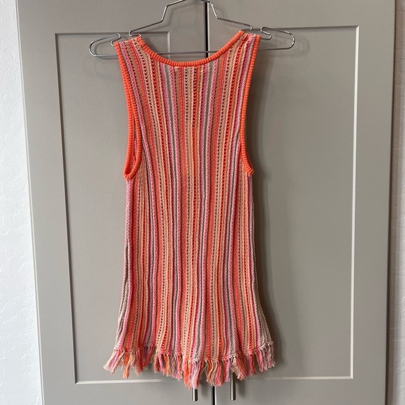 White + Warren Orange Colorful Mercerized Crochet Knit Cotton Tank Top Fringe XS - Picture 4 of 6